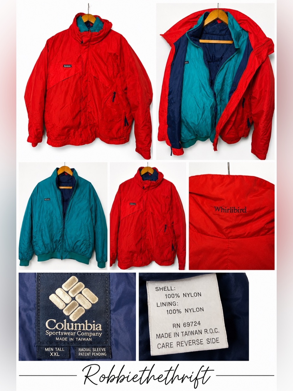 Vintage Columbia Whirlibird 3-in-1 Ski Jacket Men's Tall XXL Red Blue Teal